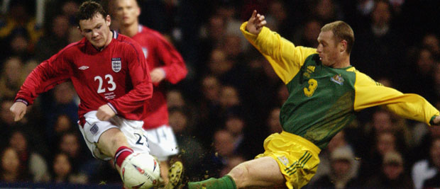 Wayne Rooney makes his debut against Australia in February 2003.